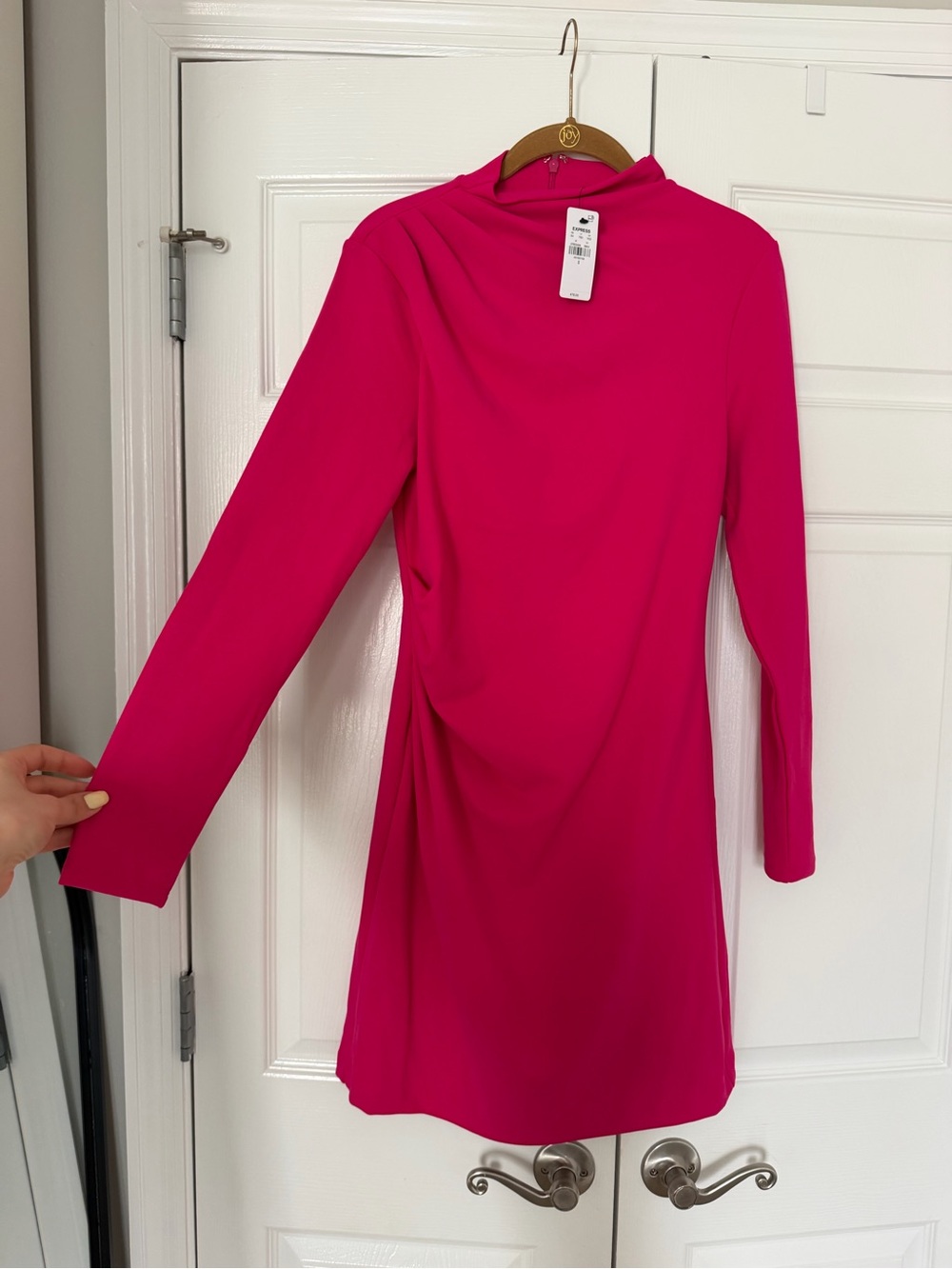 Express Hot Pink Long-Sleeve Shift Dress